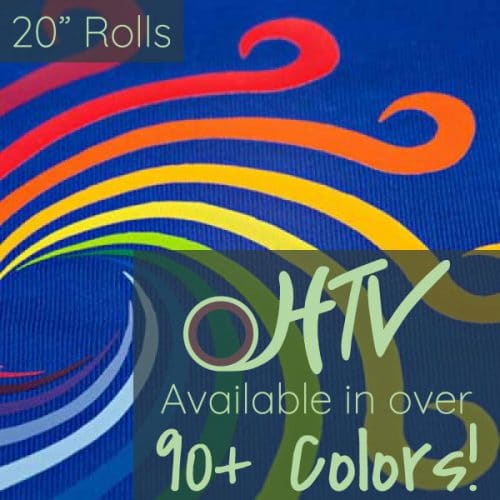 The store image for ThermoFlex® Plus Matte 20″- it shows a close up of a colorful swirl and advertises there are over 90 colors of ThermoFlex® Plus Matte 20″