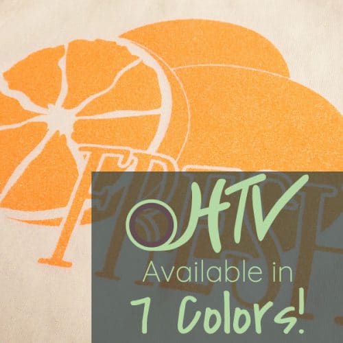 The store image for GlitterFlex® Ultra Neon- it shows a orange shirt that reads "fresh" and advertises there are 7 colors of GlitterFlex® Ultra Neon HTV