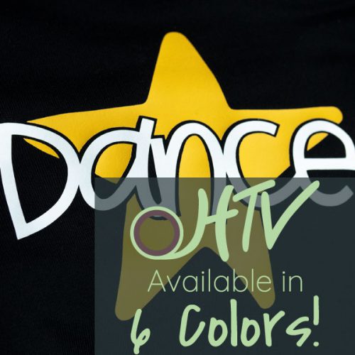 The store image for ThermoFlex® Stretch- it shows a star with the word "dance" and advertises there are 6 colors of ThermoFlex® Stretch HTV