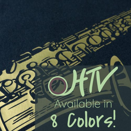 The store image for ThermoFlex® Plus Metallics- it shows a saxophone and advertises there are 8 colors of ThermoFlex® Plus Metallics HTV