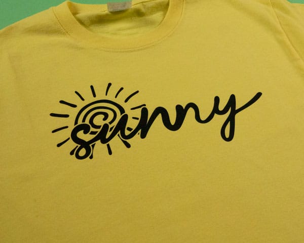 The sunny cut file on a shirt made with Black ThermoFlex® Plus