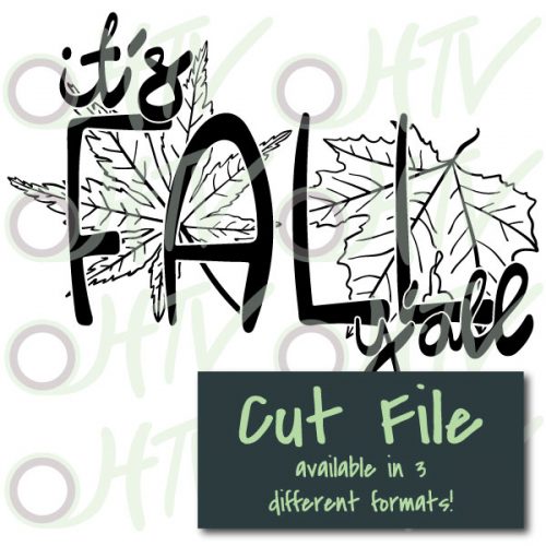 The store image for the It's Fall Y'all cut file- this cut file is available in PNG, SVG, and Studio3 formats