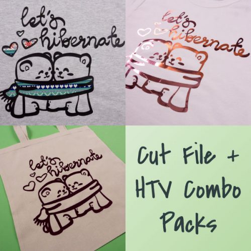 The store image for the Let's Hibernate combo pack- this cut file is available in PNG, EPS, SVG, and Studio3 formats and has three HTV options.
