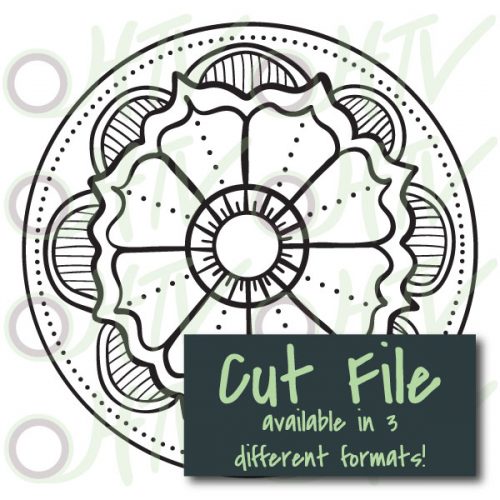 The store image for the Flower Mandala cut file- this cut file is available in PNG, SVG, and Studio3 formats