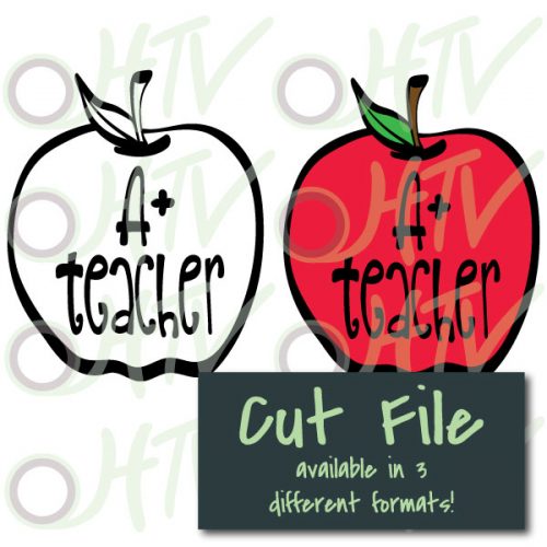 The store image for the A+ Teacher cut file- this cut file is available in PNG, SVG, and Studio3 formats