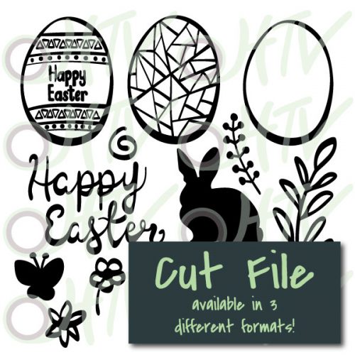 The store image for the Happy Easter Pack cut file- this cut file is available in PNG, SVG, and Studio3 formats