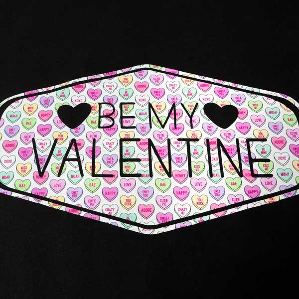A shirt that reads "Be My Valentine" in Candy Hearts ThermoFlex® Fashion Patterns Festive