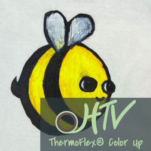 The store image for ThermoFlex Color Up. It shows a hand painted bee that is pressed to a shirt.